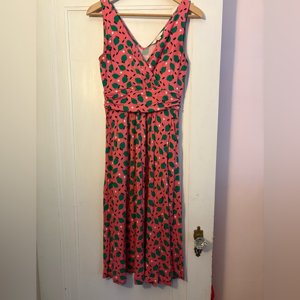 Boden Effie Pink and Green lime print dress